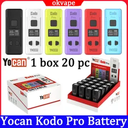 Authentic Yocan Kodo Pro Battery Mod 400mah Preheat Batteries Adjustable Voltage 1.8V-4.2V For 510 Thread Cartridges OLED Screen 6 Colors 20pcs/Box