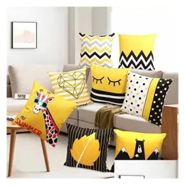 Cushion/Decorative Pillow Super Soft Yellow Series Case Cushion Er Printed Sofa Car Pillows Household Goods Bedding Supplies Invento Dhclo