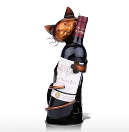 トゥーアートインテリアデコレーションクラフト猫型ワインホルダーワインシェルフメタル彫刻実用的な彫刻ホームデコレーション7814632