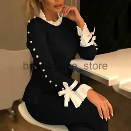 Kvinnors stickor Tees Women Fashion Casual Bowknot Manschett Pullovers Top Autumn Fashion Sweet Style Knit Blus Beaded tröja J231208