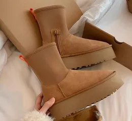 Austrália Tasman W F23 Botas de neve clássicas Dipper Tazz plataforma de couro de vaca meias elásticas botas novas mulheres com zíper lateral curto botas de pelúcia e algodão quente