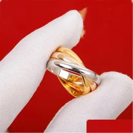 Cluster Rings Trendy Top Quality Classic Brand Europe Luxury Jewelry For Women Tricolor Rose Gold Color Ring Gifts 220922 Drop Delive Dhanw