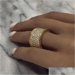 Band Rings Huitan Luxury Wide Promise For Women Pl Paved Cz Sparkling Wedding Bands Sier Colorgold Color Fashion Jewelry Drop Deliver Dhnwb