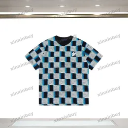Xinxinbuy Homens Designer Tee Camiseta Gradiente Checkerboard Imprimir Manga Curta Algodão Mulheres Preto Branco Azul Cinza Vermelho XS-2XL