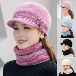 Berets 2 pçs/set na moda senhoras chapéu pescoço mais quente de malha manter quente elegante outono inverno meia-idade boné cachecol kit