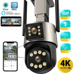 8MP 4K WiFi IP -kamera Dual Lens skärmar Säkerhetsskydd Vattentät säkerhet Video CCTV -övervakning utomhus PTZ IP -kameror ICSEE APP P8Q