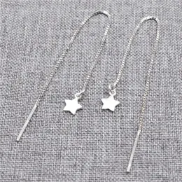 Studörhängen 4 par 925 Sterling Silver Star Earring Threaders Box Chain Celestial Ear Threads