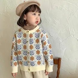 Pullover Ragazze Maglioni lavorati a maglia floreali Primavera Cardigan per bambini Maglieria Abbigliamento in cotone Capispalla per bambini Giacca maglione Top 231207