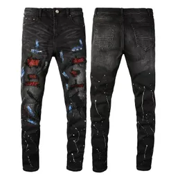 Jeans da uomo Jeans transfrontalieri jeans da uomo slim fit high street con patch di vernice di marca alla moda