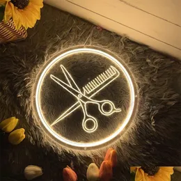 Decoração de festa salão de beleza sinal de néon luz 3d gravura led barber shop up aberto bem-vindo decoração de sala de parede entrega casa jardim f otijy