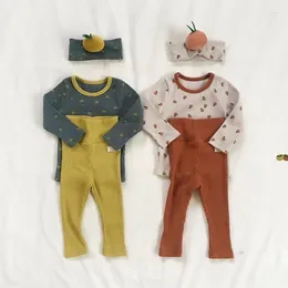 Kläderuppsättningar 3354C Ins Baby Set Brother Sisterkläder 2023 Autumn Orange Print Girl's Two-Piece Suit eller Bodysuit Home