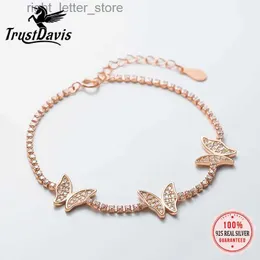 Chaîne TrustDavis filles 925 en argent Sterling élégant papillon CZ Bracelet pour femmes fille cadeau d'anniversaire Fine S925 bijoux DS4245 YQ231208