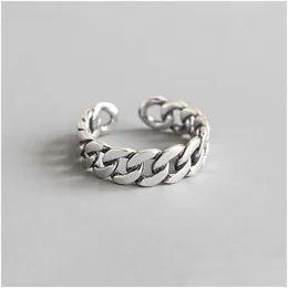 Charms 100% 925 Sterling Sier Wide Bold Link Knot Twist Open Size Rings for Women Retro Band Justerbar uttalande Ring Drop Delivery J Dhgyi