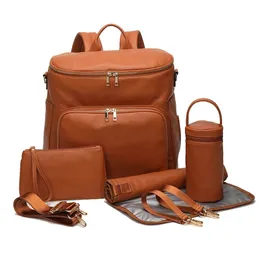 DIAPER Väskor PU läderväska ryggsäck stor kapacitet rese bär moderskap barnvagnsorganisatör blöja byte