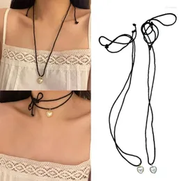 Pendant Necklaces Pearl Heart Collar Chain Women Necklace Love Choker Tie-up Jewelry Accessory For Teen Girls