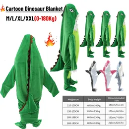 Filtar Swaddling Cartoon Dinosaur Shark Sleeping Bag Pyjamas Office Nap Shark Filt Karakal High Quality Fabric Shark Filt för barn Vuxen 231208