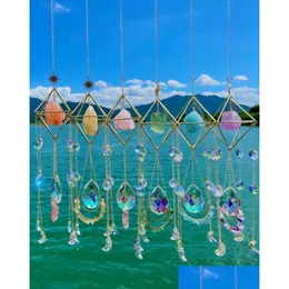 Decorative Objects Figurines Sun Catcher/ Crystal Suncatcher/ Hanging Amethyst Aurora Gemstone Prism/ Rainbow Maker/ Boho Decor Dr Otbm1