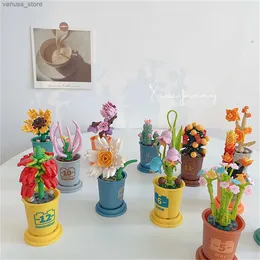 블록 오리지널 미니 화분에 빌딩 블록 꽃 12 개월 커피 컵베이스 모델 장식 DIY 어린이의 교육 장난감 책상 장식 R231208