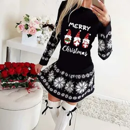 Podstawowe sukienki swobodne Boże Narodzenie dla kobiet jesienna zima Mini sukienka Mini Santa Santa Claus Printing szata damskie odzież Vestido 231207