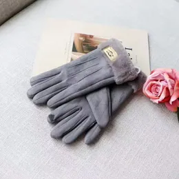 Designer gloves Luxury gloves UGGH Mittens Five Fingers Gloves woman Black gray pink Khaki PU gloves Fashion simple plus fluffy gloves