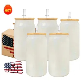 USA Warehouse 16oz Frosted Clear Glass Mugs Mason Swars Concrate Curning Congs for Heat Prest Printing Tumblers 50pc/carton 1208