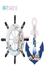 Ruota di nave in legno Timone della barca Timone Ancora Ornamento mediterraneo Tema nautico Decorazioni per feste di compleanno Forniture per bambini 2106109057696