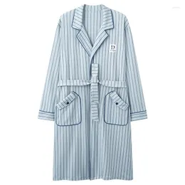 Indumenti da notte da uomo Primavera/Autunno Camicia da notte da uomo Kimono Accappatoio Abito da notte in puro cotone con scollo a V Intimo Lingerie Casual a righe