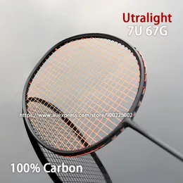 Corda de badminton ultraleve amarrada 7u 67g profissional saco raquete carbono leve raquete 2230 lbs z força velocidade 231208