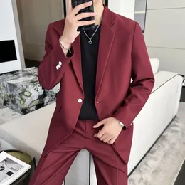 Men's Suits 2023 High-quality (suit Western Pants) Fashion Trend Handsome Boutique Slim Leisure Summer Main Push Suit Two-piece Set