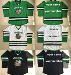 Benutzerdefinierte personalisierte Herren North Dakota Fighting Sioux Hockey Jersey Name beliebige Nummer Grün Weiß Schwarz University Ed Jerseys