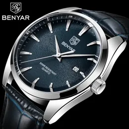 Andra klockor Benyar Design Top Brand Luxury Watch Mens Quartz Fashion Simple Moisture Proof Business Leather Watch 231208