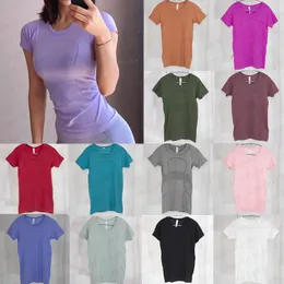 Lu Yoga Outfits Women's sports short sleeve fitness T-shirt Breathable soft top Comfortable High Stretch yoga clothing Fashion Versatile Tops A-199