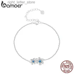 Chain Bamoer 925 Sterling Silver Bule Flower Chain Link Justerbar Zircon Armband för kvinnor Födelsedagspresent Romantiska fina smycken YQ231208