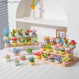 Block Simulerade blommor Bonsai Pot Miniature Landscape Model Plant Series Succulents Byggnadsblock Del Landskap Bricks Toys For Kid R231208