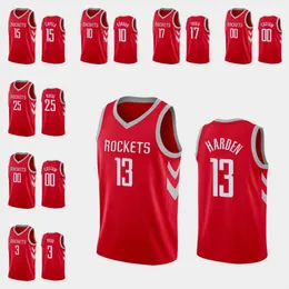 Homens Houston''Rockets''James''Harden Eric Gordon Clint Capela Austin Rivers PJ Tucker Red Custom Icon Jersey