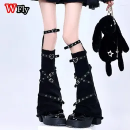 Frauen Socken Damen Harajuku Steampunk Y2K Liebe Metall Leder Schnalle Beinbezüge Kreuz Knie Subkultur Spicy Girls Wärmer Cover