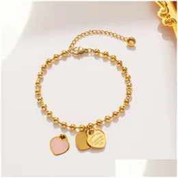 Charme pulseiras amor esmalte pingente titânio aço banhado 18k pulseira de ouro mulheres jóias atacado grânulos nicho design em forma de coração d dhlzh