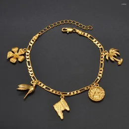 Anklets Anniyo 21cm 5cm خريطة ترينيداد للنساء Girls Gold Poot Chain Jewelry #188006