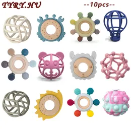 Teathers Toys 10pcs Soft Silicone Teether Kids Creative Heother Teether Infant Lufant Toys Gift Transformable Mift for Baby BPA Free 231208