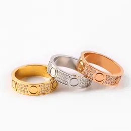 Fashion Full Dianium Titanio Steel Silver Love Ring Men Women Rose Gold Rings for Lovers Couple Designer Gioielli Regali Dimensioni 5-11