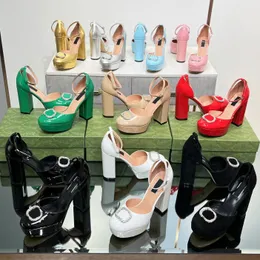 Damen-Plateau-Pumps, doppelte Schuhe mit hohen Absätzen, mit Kristallen besetzt, Kleidschuhe mit klobigem Absatz, 12 cm, runde Zehen aus Lackleder, klobige Block-Mules, Knöchel-Designer-Schuhe