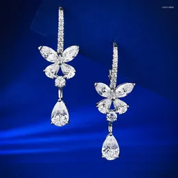 Orecchini pendenti brillanti U S925 argento Bowknot pera ad alto contenuto di carboniodiamante 6 9mm gemme goccia per le donne gioielleria raffinata matrimonio