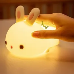 LED RAVE TOY TOUCH SENSOR RGB LED Rabbit Night Light 16 Färger USB RECHARGEABLE SILICONE Bunny Lamp för barn Baby Festival Gift 231207