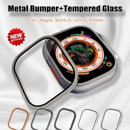 Skärmskydd för Apple Watch Ultra 49mm Tillbehör Metallstötfångare+Tempererat glas Aluminiumlegering Cover HD IWatch Ultra 49 mm