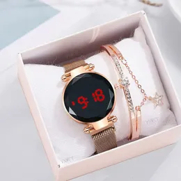 Relógios femininos luxo led relógio feminino pulseira magnética rosa ouro digital vestido de quartzo relógio de pulso senhoras relogio feminino 231207
