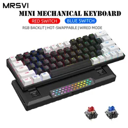 Klavyeler Ofis Oyun Mini Mekanik Klavye Mavi Kırmızı Anahtar Soğutma RGB Renkli Arkadan aydınlatmalı Tuş Takımı Kablolu Kompakt Ergonomik Klavye 231207