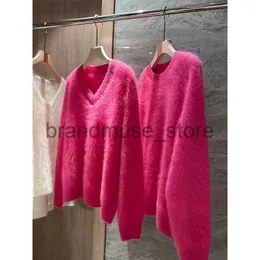 Kobiety Kreski Kreski Limiguyue Rose Red Rose Cashmere Wool Mohair Sweter Kobiety Zima Zima miękka dzianina pullover luźna słoczek do dzianiny E227 J231208