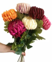 装飾的な花の花輪5pcs人工パイナップルchrysanthemumフラワーシミュレーションシルクchrysanthemums branch for wedding cent437787