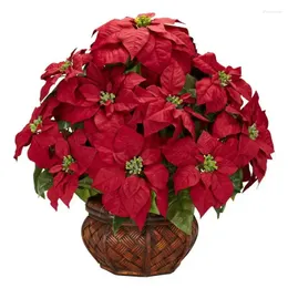 Dekorativa blommor Röda julstjärnor med planterare Artificiell blommor Arrangemang Torr torkad för hartsplantor Plan