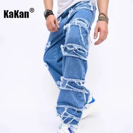 Mens Jeans Kakan Europeu e Americano Vintage Borla Jeans para Homens Na Moda Solta High Street Calças de Perna Larga K92010 231208